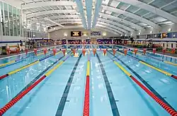 A picture of the Olympic-standard swimming pool at the Sports Training Village