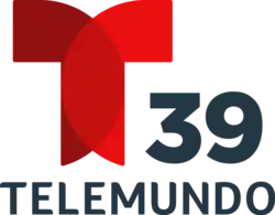 The Telemundo network logo, a T with two circular overlapping components. To the right and under the T, the number 39. Beneath it, in a sans serif, the word Telemundo.