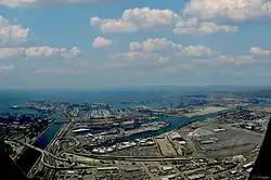 Terminal Island. Former Gerald Desmond Bridge is visible in the right-center background.