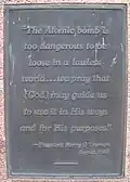 The text of a monument in West Wendover, Nevada is a quote from President Harry Truman about the use of atomic weapons.
