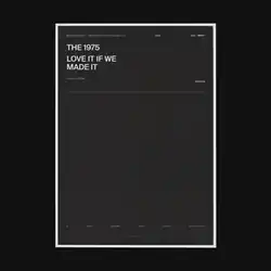 A photo of a gray rectangular box surrounded by a thick black border. Written in the upper left corner of the box are the words "The 1975" and "Love It If We Made It".