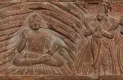 The Buddha attended by Indra at Indrasala Cave, Mathura 50-100 CE.