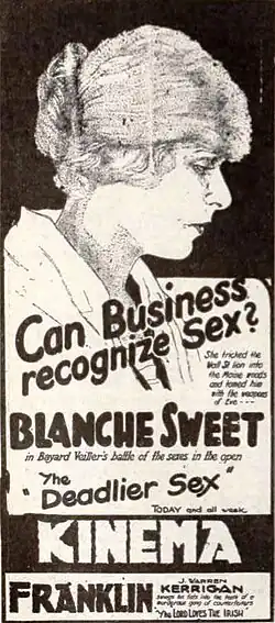 Blanche Sweet in profile with hair in a bun