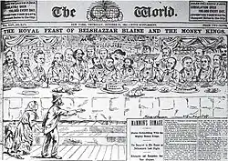 "The Royal Feast of Belshazzar Blaine and the Money Kings" (1884) likens James G. Blaine to the biblical Belshazzar.