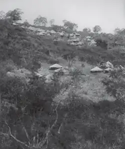 Venda people's village of Mbilwe, Rondavels as its structures on a rising slope as photographed in 1923, a decade after the Natives Land Act, 1913[32]