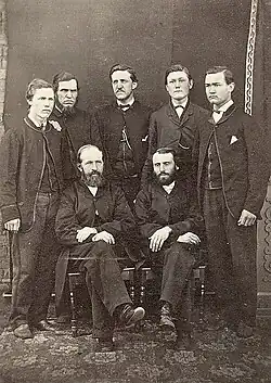 Dirk Postma and J.L. Cachet with the first five seminarians, M. Pelser, S.Venter, L.J. du Plessis, M.P.A Cotsee Jr., and W.J. Snyman.