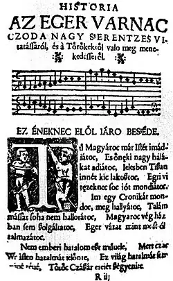 Tinódi: Song about battle of Eger castle on pages of Cronica