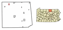 Location of Knoxville in Tioga County, Pennsylvania.