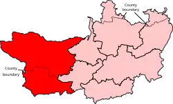 Map showing the location of the Tiverton and Minehead constituency in Somerset under the boundaries created by the 2023 boundary review and first used at the 2024 general election.