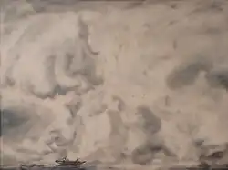 Tranquility within the Fog, by LVG, watercolor, 1950, 17" x 23", Goriansky Family Collection