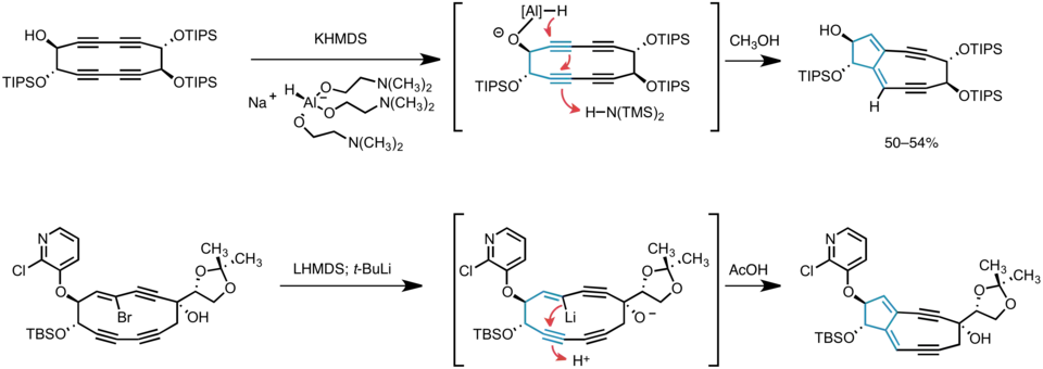 Transannular cyclization in the synthesis of the bicyclic core of kedarcidin chromophore.