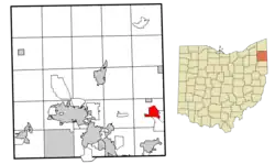 Location of Brookfield Center in Trumbull County, Ohio.