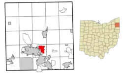 Location of Howland Center in Trumbull County, Ohio.