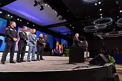 President Donald J. Trump addresses his remarks Monday, October 8, 2018, at the International Association of Chiefs of Police and Law Enforcement Convention at the Orange County Convention Center in Orlando, Fla.