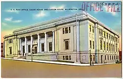 Postcard of neo-classical building downtown