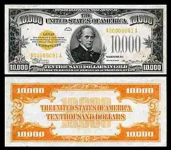 $10,000 Gold Certificate, Series 1934, Fr.2412, depicting Salmon P. Chase