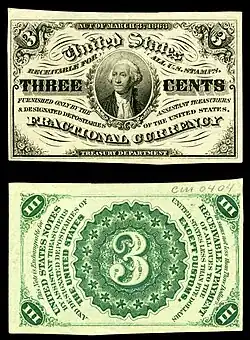Three-cent third-issue fractional note