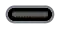 A Full-Featured Type‑C receptacle: an opening eight millimetres by 2.5 millimetre with an insulator carrying many contacts floating in the center. (It is also possible for a Type‑C receptacle to simply be the insulator with contacts exposed, with no shell surrounding.) All contacts are present, twelve on each side of the flat insulator. Type‑C plugs only vary in which contacts are present inside so cannot be distinguished by touch.