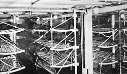 Soldiers' bunk beds in USS Kaiserin Auguste Victoria. The Morse company installed 6,500 such bunks in the ship in 1919.