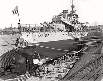 USS Oregon (BB-3) in dry dock, 1898