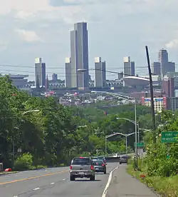 View from across river, heading west on US Route 20/north on US Route 9 in Rensselaer