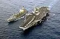The aircraft carrier USS Harry S. Truman comes alongside John Lenthall for refueling on 3 April 2003.