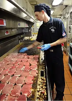 Catering griddle in a warship's galley