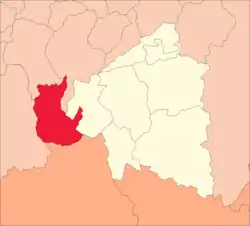 map showing relative location of colpas district on the map of Ambo province in Peru