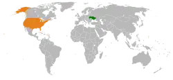 Map indicating locations of Ukraine and United States