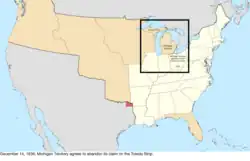 Map of the change to the United States in central North America on December 14, 1836