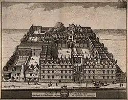 University College, Oxford: aerial view with key and scale.