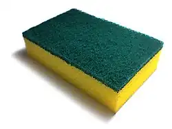 A kitchen sponge made of polyurethane foam