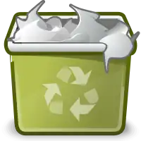 A trash can or recycling bin containing files icon