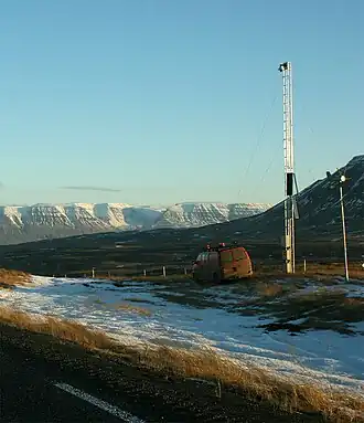 Road conditions are monitored in real time by a system of weather stations and webcams, such as this station at Vatnsskarð pass in north Iceland.