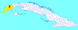 Viñales municipality (red) within Pinar del Río Province (yellow) and Cuba