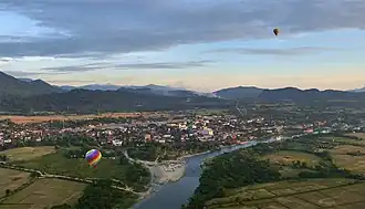 Vang Vieng viewed from a hot air balloon