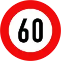 127: Maximum speed limit (60&nbsp;km/h)
