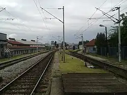 The view to the west from Strojarska Road overpass. The crash site is located about 300 m (980 ft) away, 150 m (490 ft) behind the carriages in the centre of the picture.