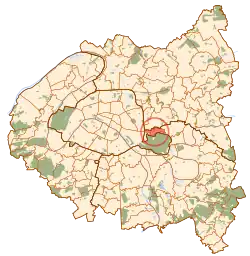 Location (in red) within Paris inner suburbs