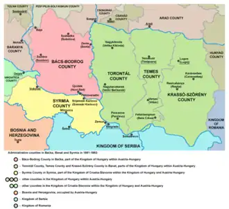 Counties in Banat, Bačka and Syrmia from 1881 to 1918