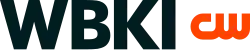 The black letters WBKI in a large sans serif next to the CW network logo in orange