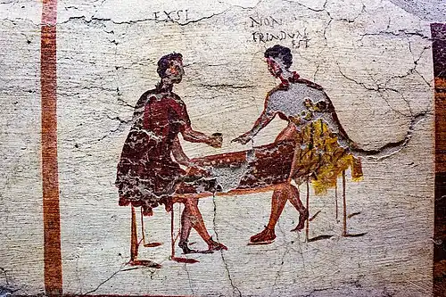 Roman wall painting showing two dice-players, Pompeii, 1st century