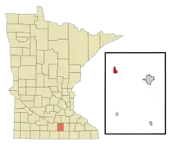Location of Janesville within Waseca County and state of Minnesota