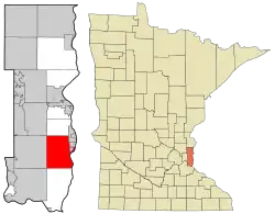 Location of the city of Afton within Washington County, Minnesota