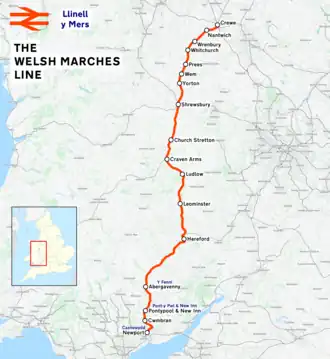 the map of the Welsh Marches line, with the area labeled