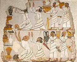 West Asiatic tribute bearers in the tomb of Sobekhotep, c. 1400 BCE, during the reign of Thutmose IV, Thebes. British Museum.[17]