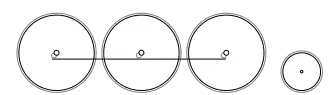 Diagram of three large driving wheels joined by a coupling rod, and one small trailing wheel