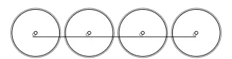 Diagram of four large driving wheels joined together with a coupling rod