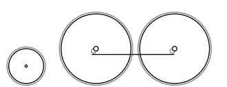 Diagram of one small leading wheel, and two large driving wheels joined together with a coupling rod