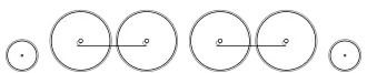 Diagram of one small leading wheel, four large driving wheels in two pairs, each pair joined by coupling rods, and one small trailing wheel